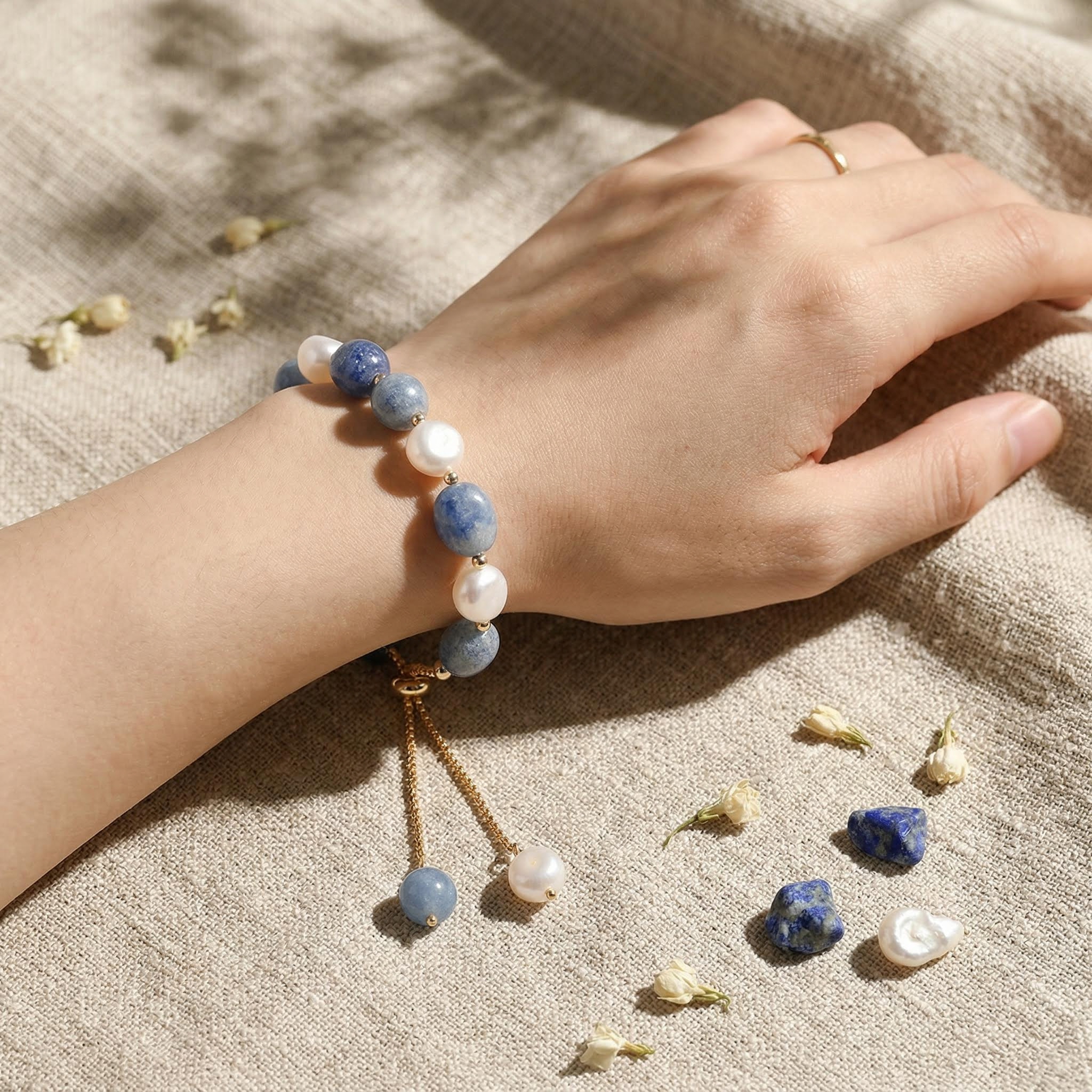 Pearl Blue Aventurine Adjustable Bracelet Silver With Street Luxury Shine - Image 6
