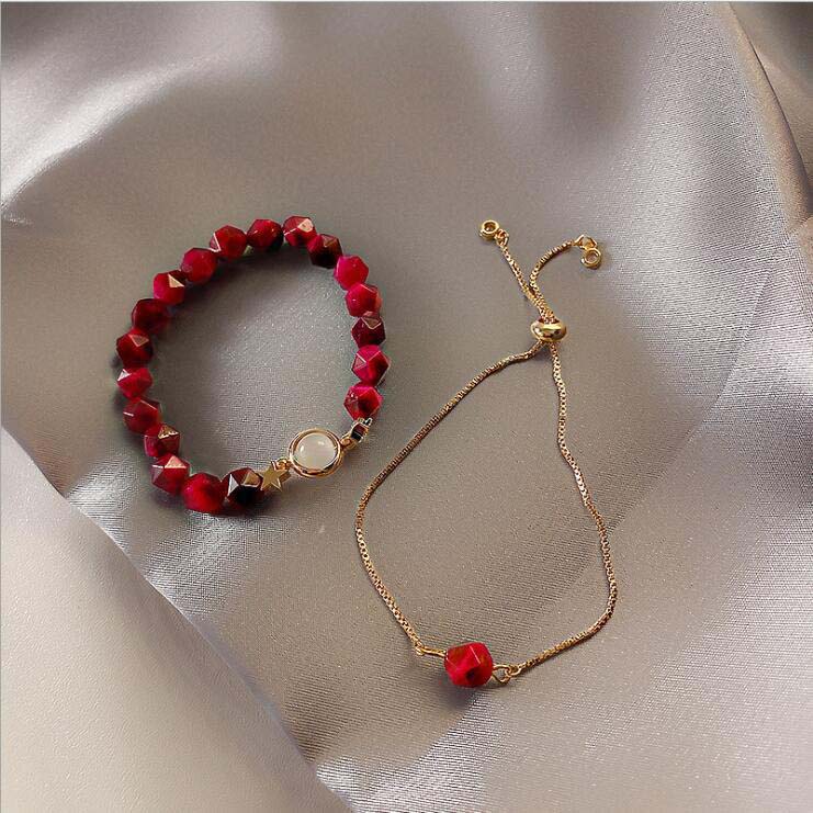 Natural Crystal Stone Adjustable Bracelet Set Gold With Street Luxury Shine - Image 5