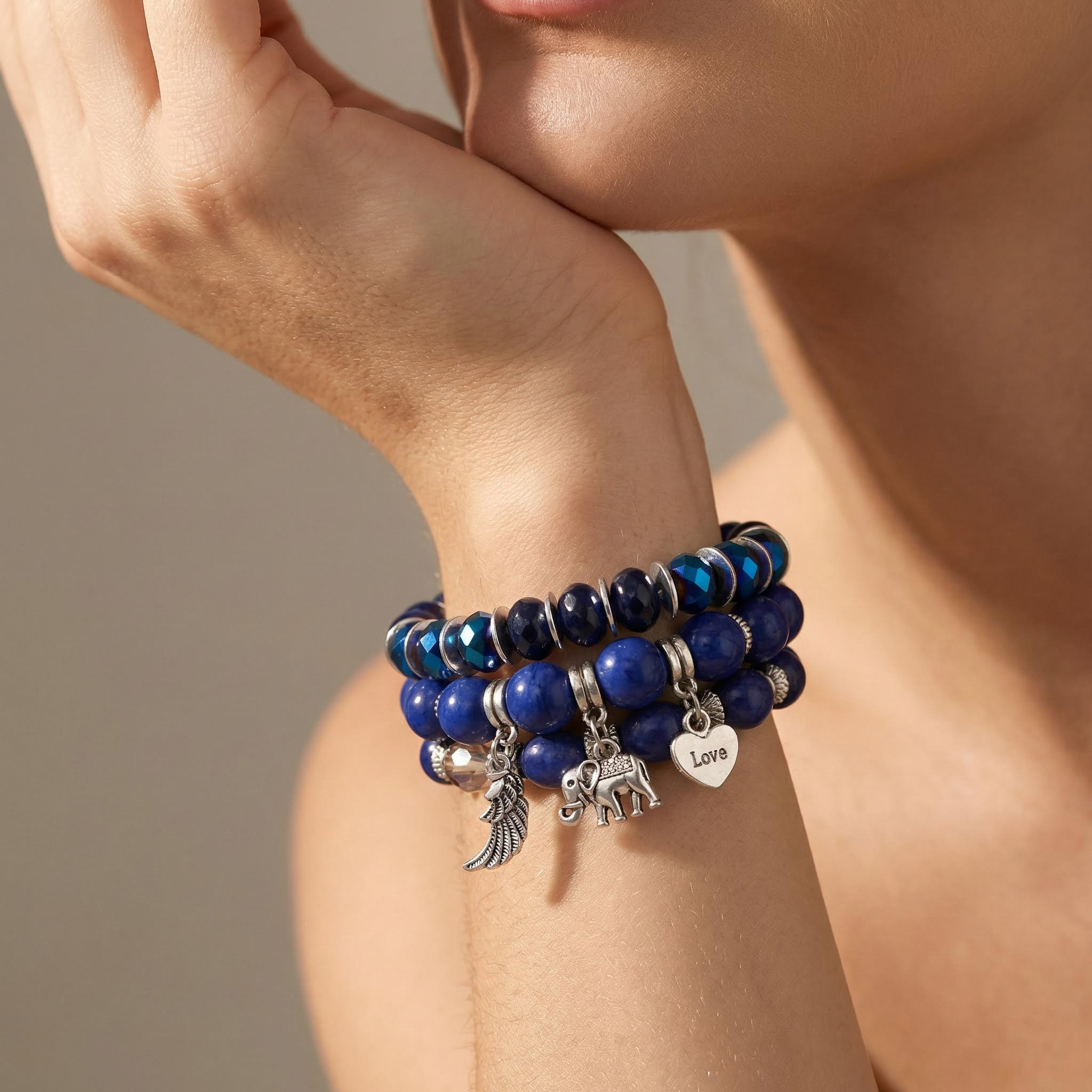 Elephant Feather Charm Handmade Beaded Bracelet Set With Bold Premium Edge - Image 3