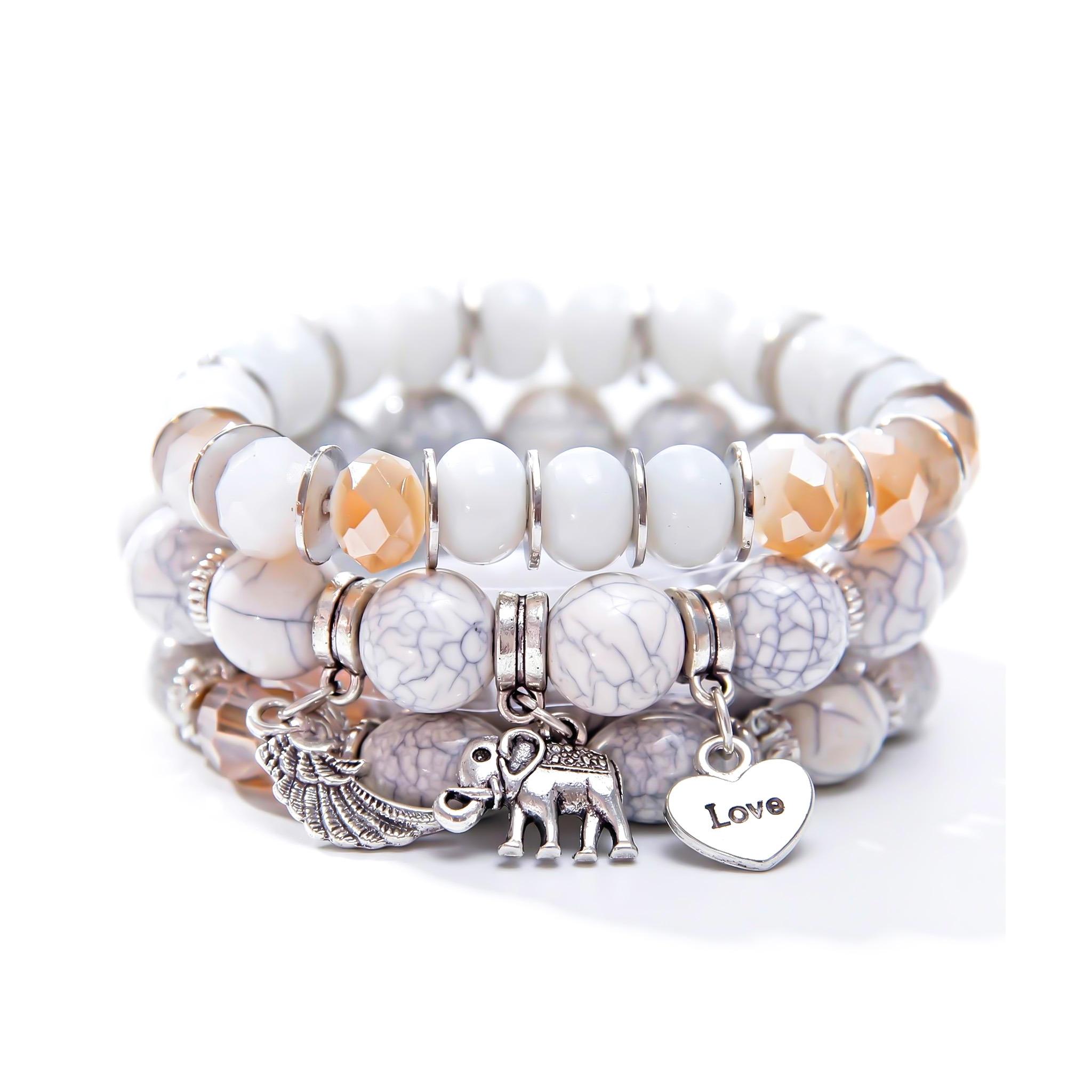 Elephant Feather Charm Handmade Beaded Bracelet Set With Bold Premium Edge - Image 7