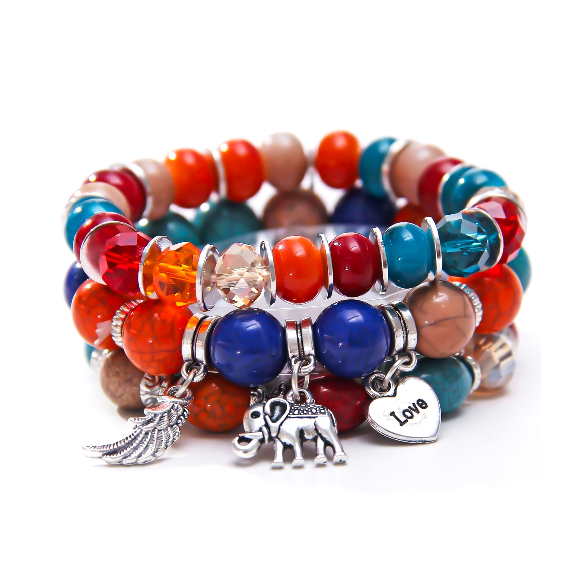 Elephant Feather Charm Handmade Beaded Bracelet Set With Bold Premium Edge