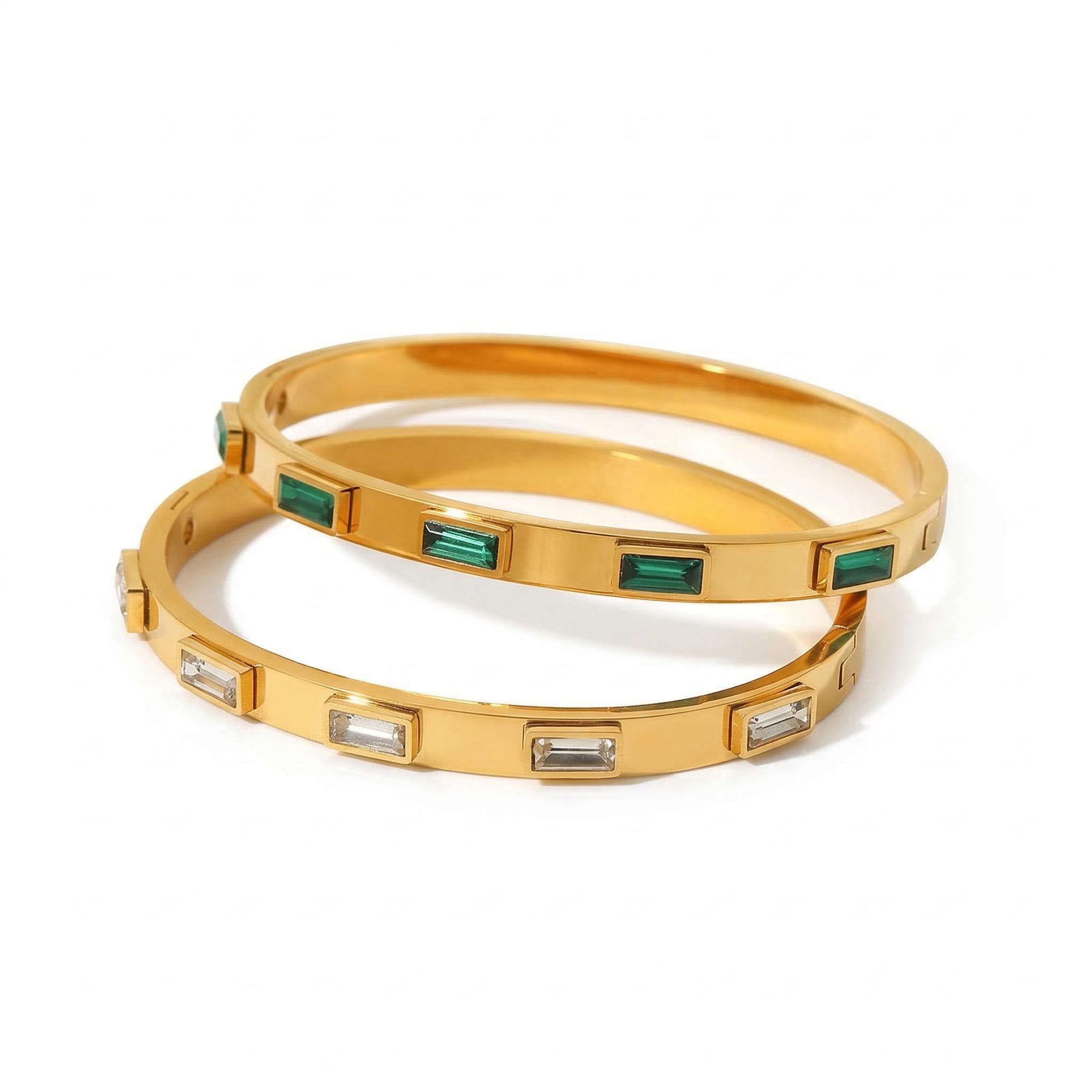 Stainless Steel White Green Cz Bangle Pendant With Street Luxury Shine