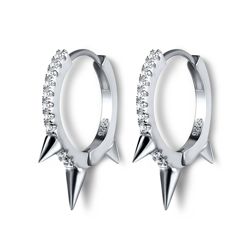 Sterling Silver Spikes Huggie Hoop Earrings With Street Luxury Shine - Image 3