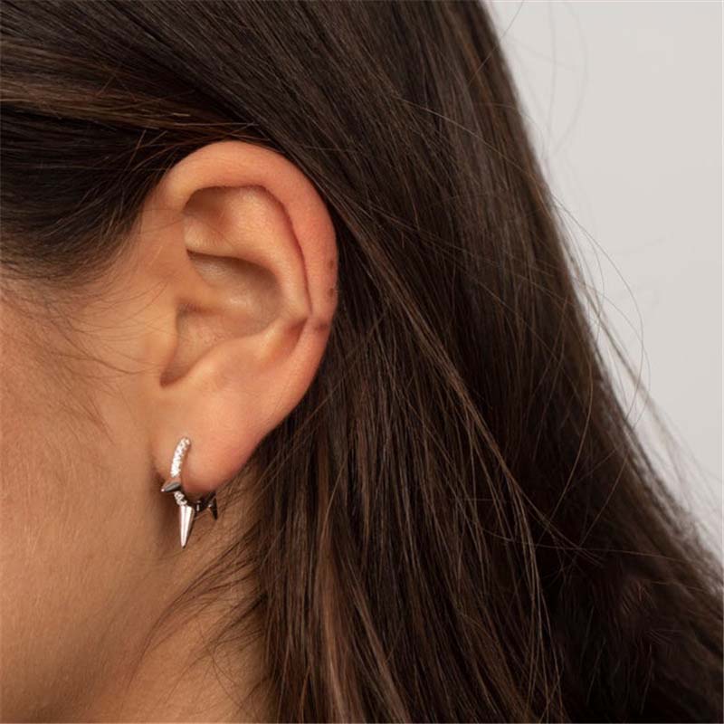 Sterling Silver Spikes Huggie Hoop Earrings With Street Luxury Shine - Image 5