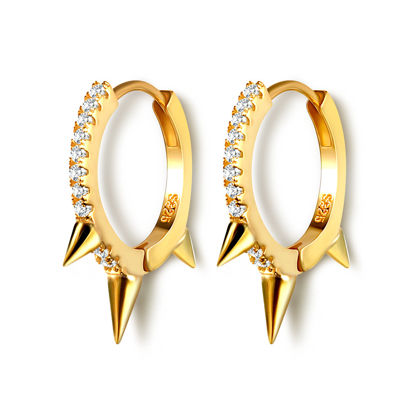 Sterling Silver Spikes Huggie Hoop Earrings With Street Luxury Shine