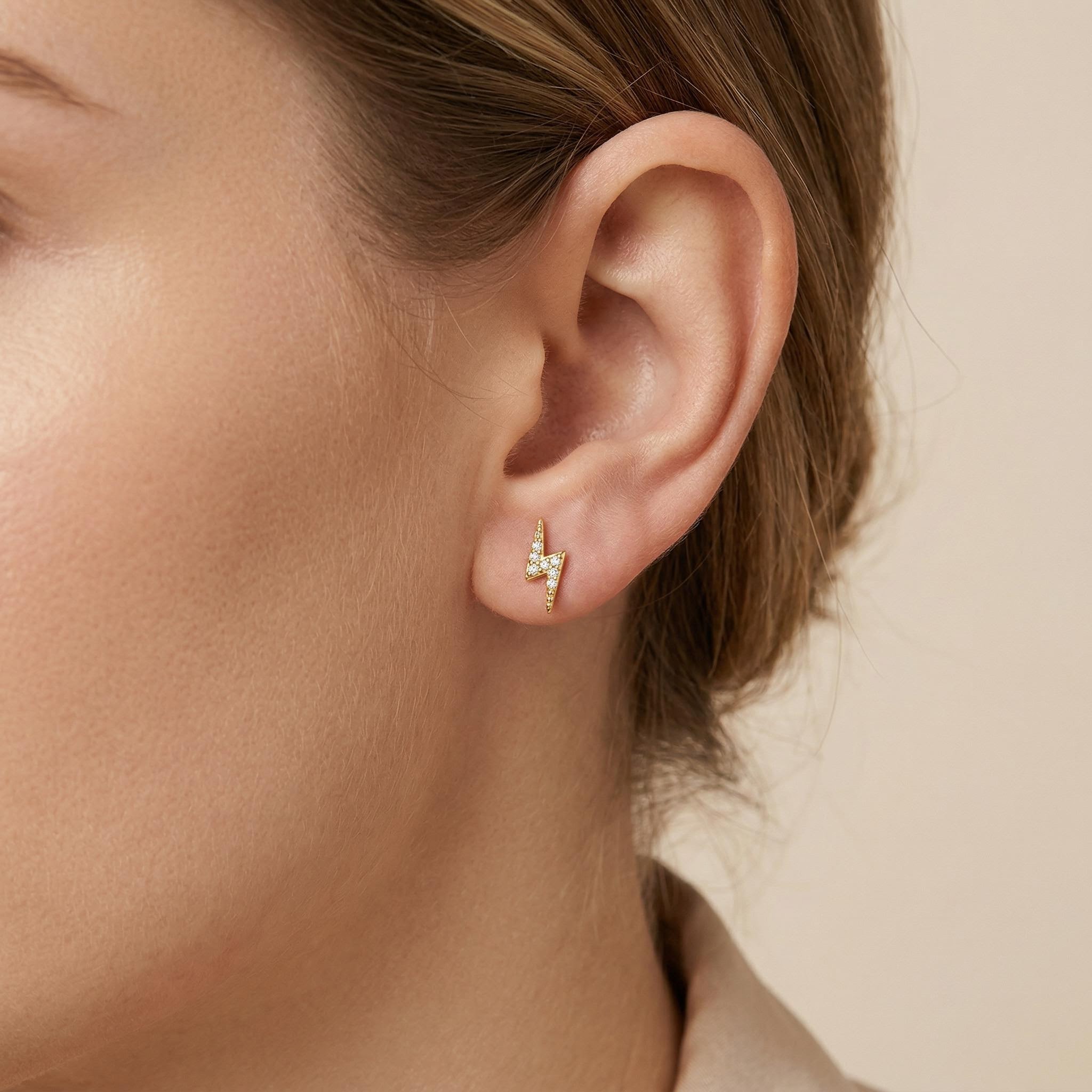 Hypoallergenic Mini Cute Lightning Stud Earrings With Street Luxury Shine - Image 4