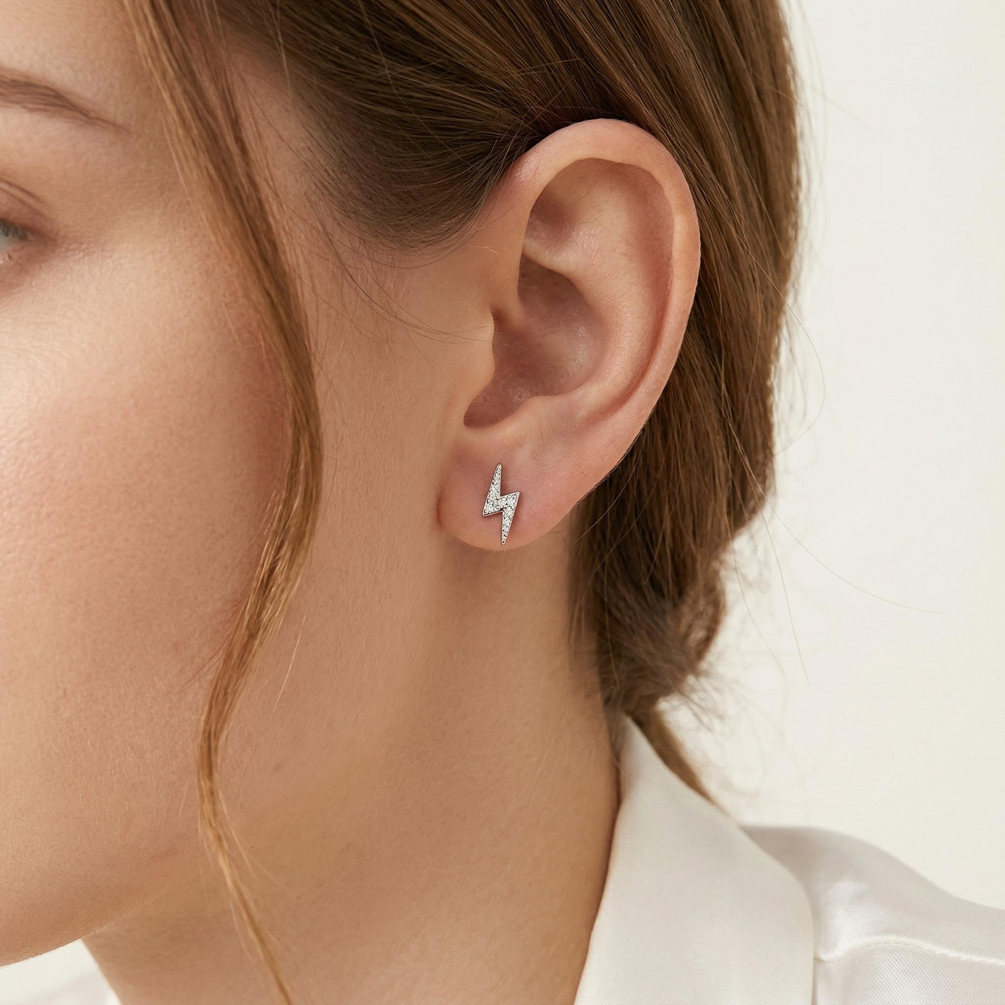 Hypoallergenic Mini Cute Lightning Stud Earrings With Street Luxury Shine - Image 8