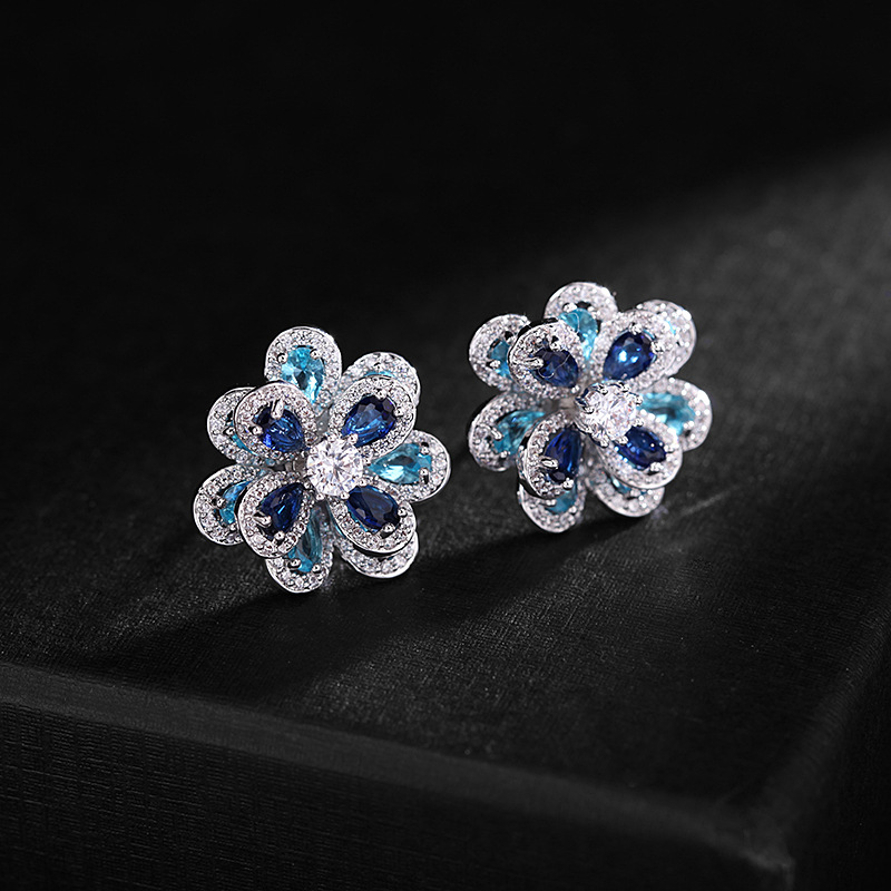 Iced Out Multi-color Camellia Stud Earrings Gold With Street Luxury Shine - Image 5