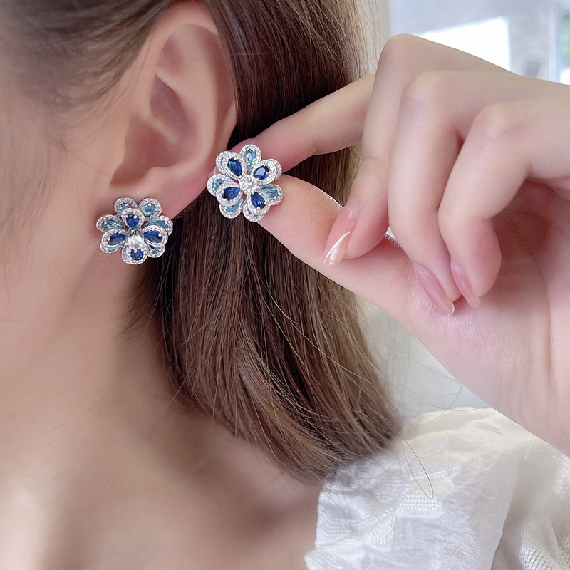 Iced Out Multi-color Camellia Stud Earrings Gold With Street Luxury Shine - Image 6
