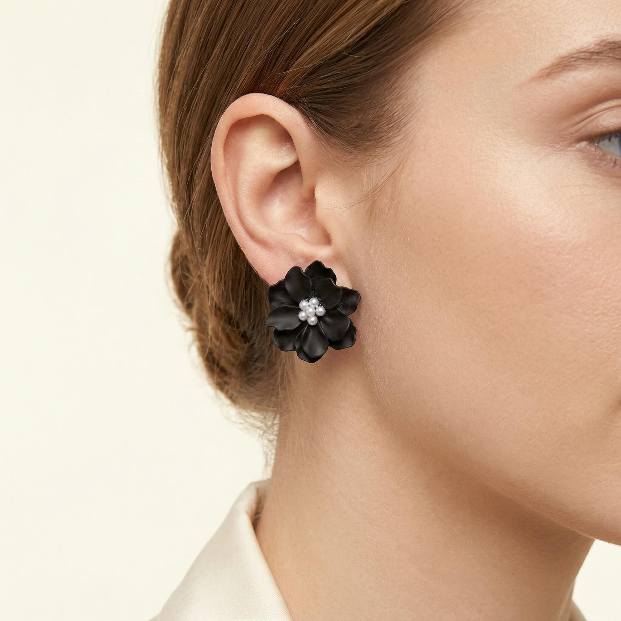 Camellia Flower Pearl Earrings Bold Statement Style With Street Luxury - Image 3