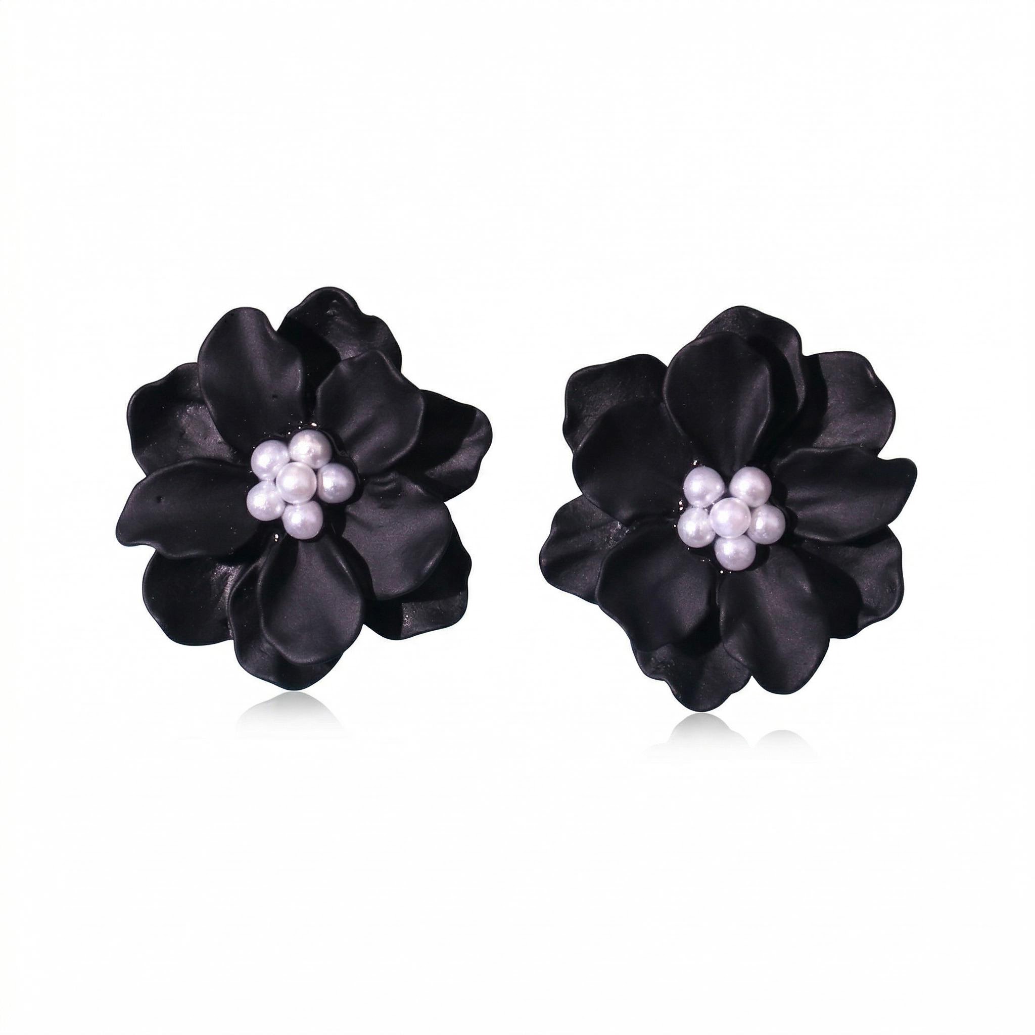 Camellia Flower Pearl Earrings Bold Statement Style With Street Luxury - Image 4