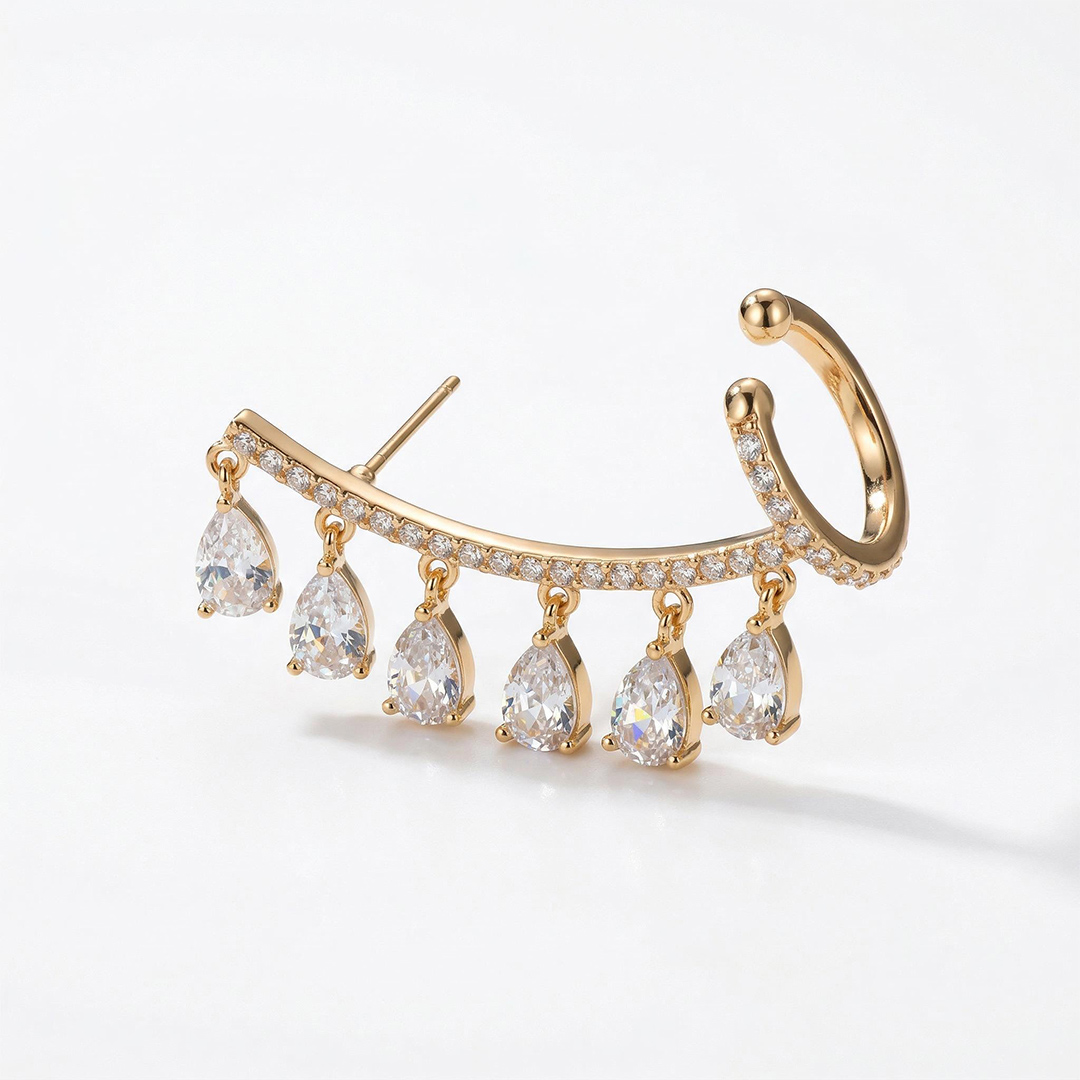 Waterdrop Tassel Ear Clip Stud Earrings-single With Street Luxury Shine - Image 3