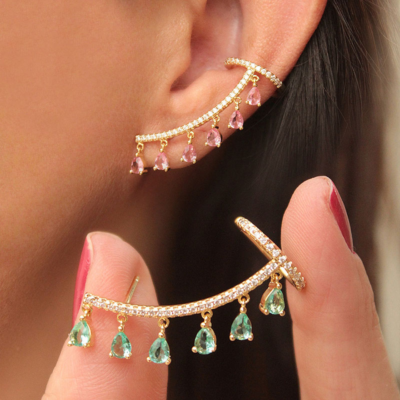 Waterdrop Tassel Ear Clip Stud Earrings-single With Street Luxury Shine - Image 7