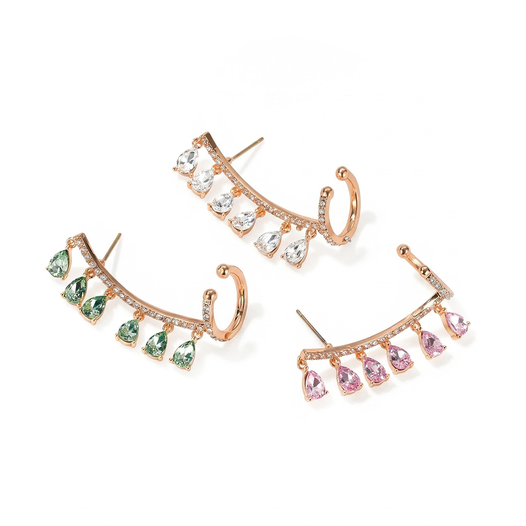 Waterdrop Tassel Ear Clip Stud Earrings-single With Street Luxury Shine
