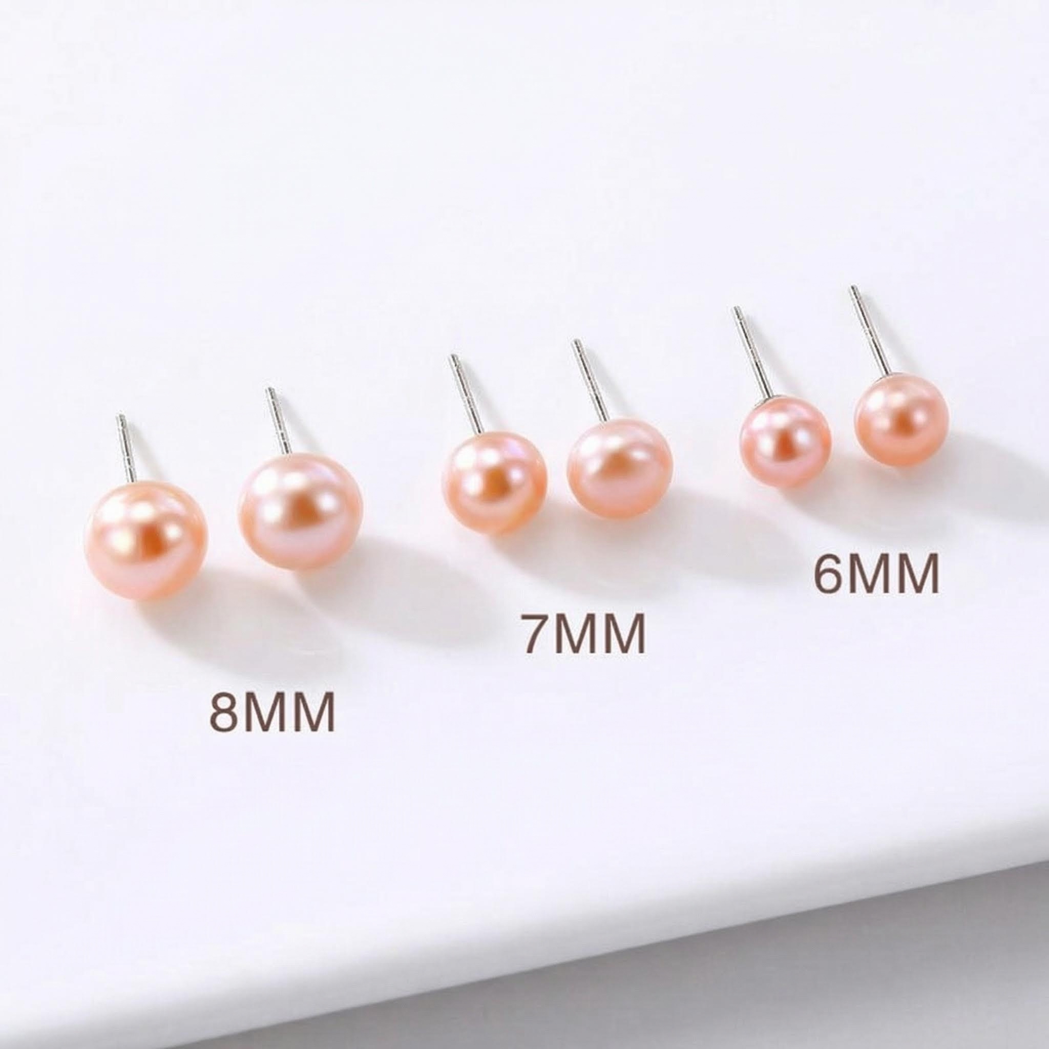 6mm/7mm/8mm White Freshwater Pearl Stud Earrings With Street Luxury Shine - Image 7