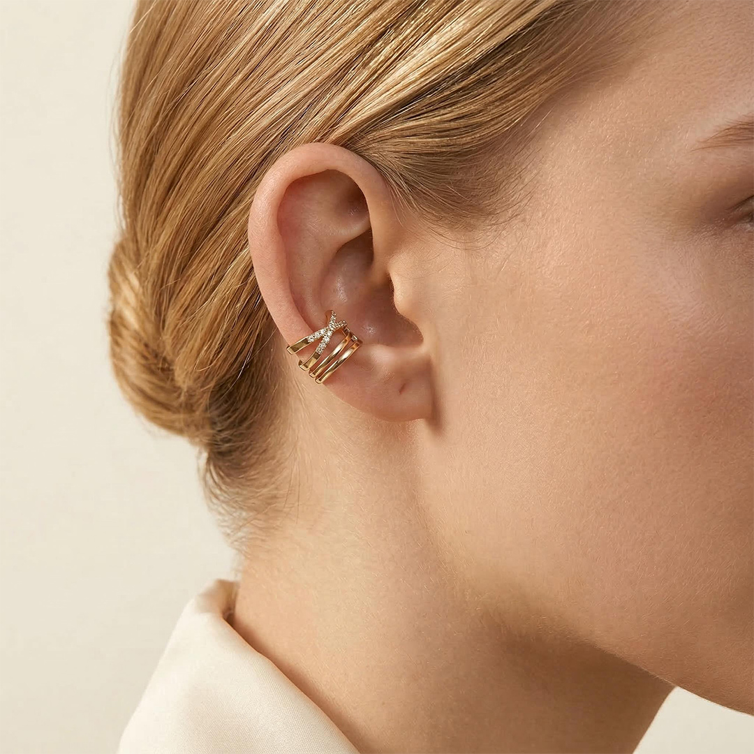 U-shape Cross No Piercing Ear Cuff Ring With Bold Statement Appeal - Image 3