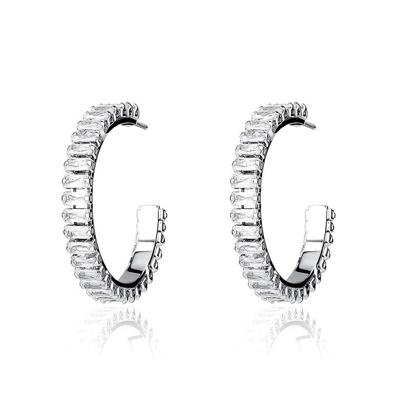Classic 6mm Baguette Cut Large Hoop Earrings Gold With Street Luxury Shine