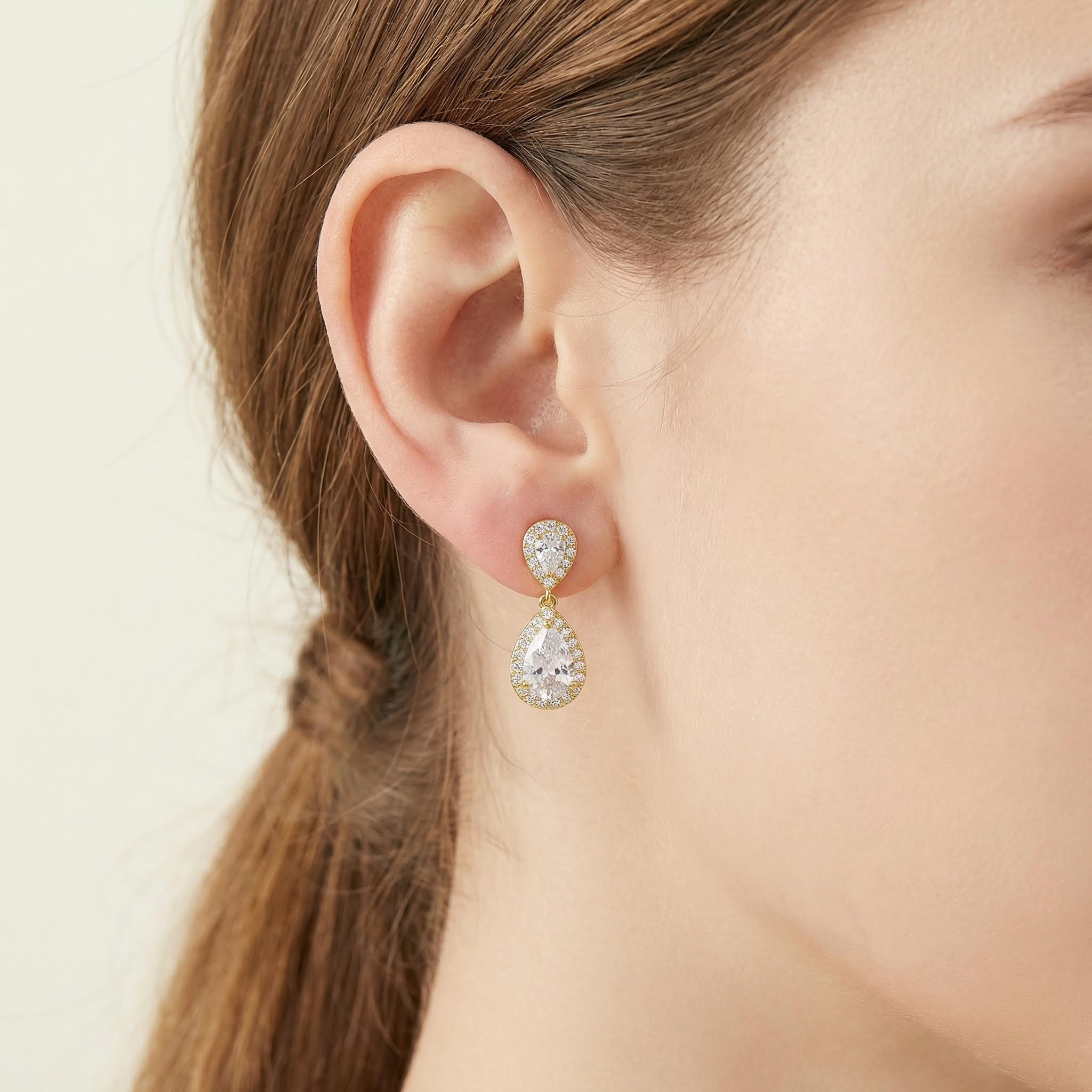 Classic Water Drop Bridal Dangle Earrings Gold With Street Luxury Shine - Image 3