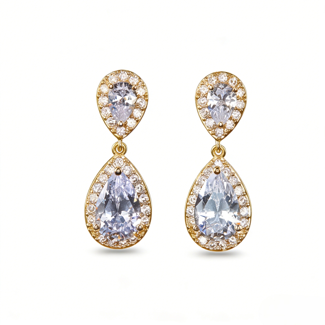 Classic Water Drop Bridal Dangle Earrings Gold With Street Luxury Shine