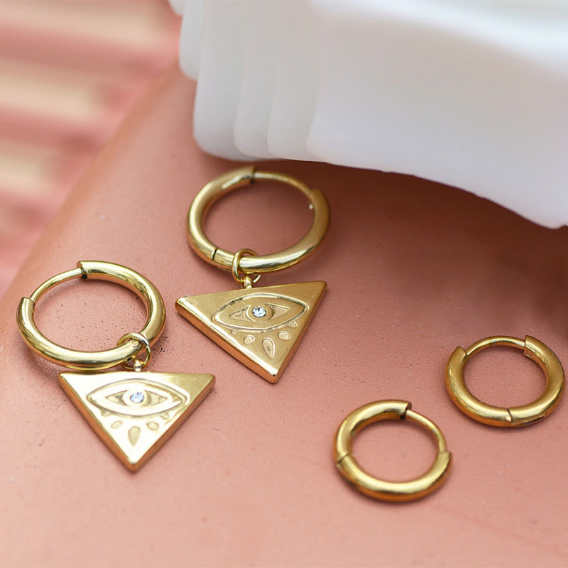 Evil Eye Triangle Embossed Earrings Bold Statement Style With Street Luxury - Image 3