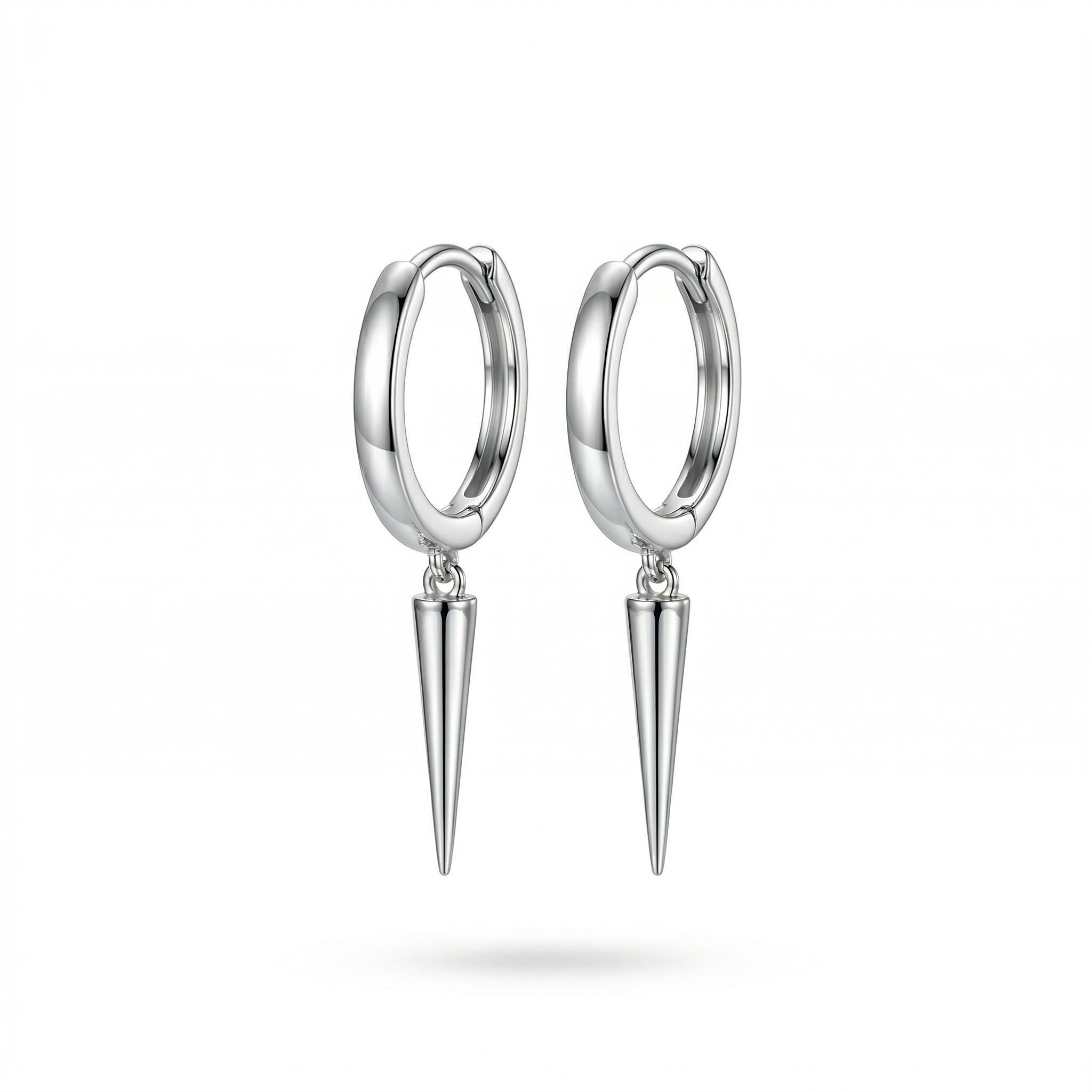 Sterling Silver Long Rivet Cone Dangle Earrings With Street Luxury Shine - Image 3