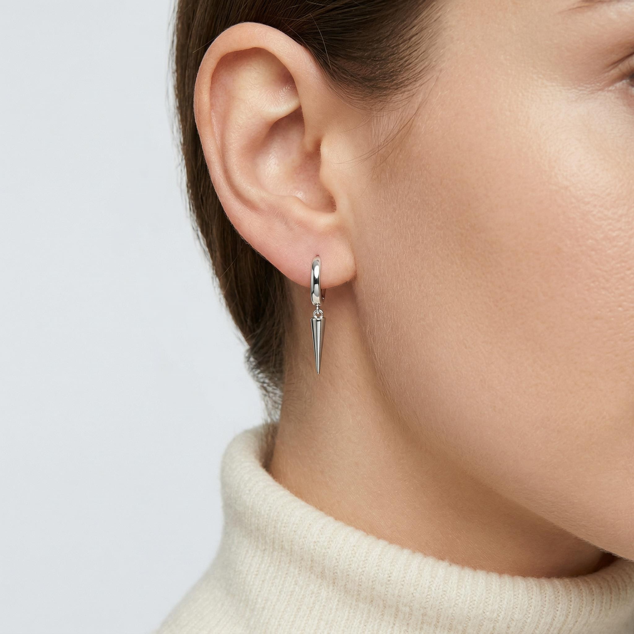 Sterling Silver Long Rivet Cone Dangle Earrings With Street Luxury Shine - Image 4