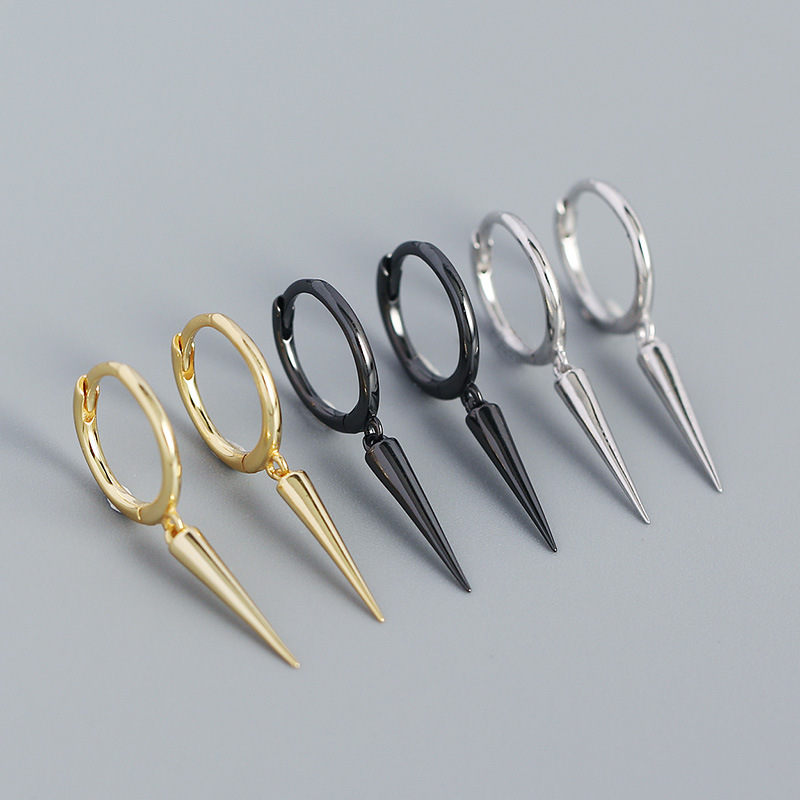 Sterling Silver Long Rivet Cone Dangle Earrings With Street Luxury Shine - Image 6