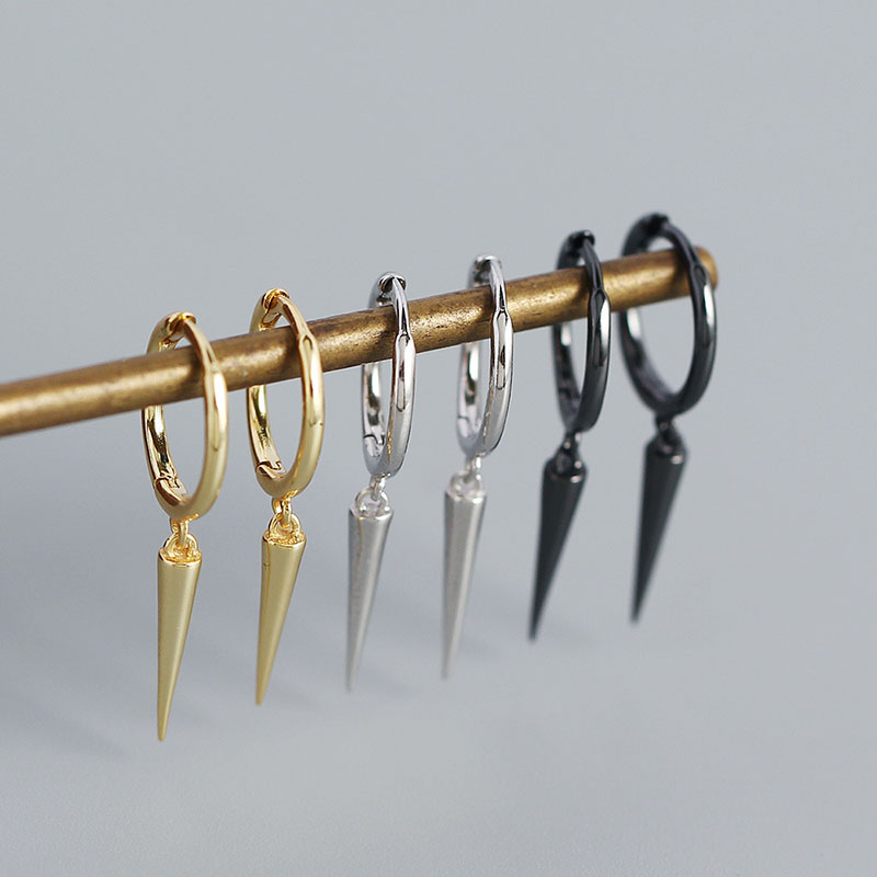 Sterling Silver Long Rivet Cone Dangle Earrings With Street Luxury Shine - Image 7