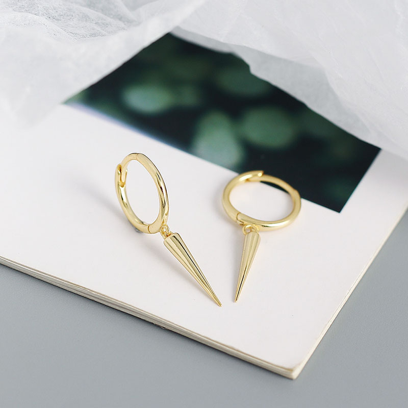 Sterling Silver Long Rivet Cone Dangle Earrings With Street Luxury Shine - Image 9