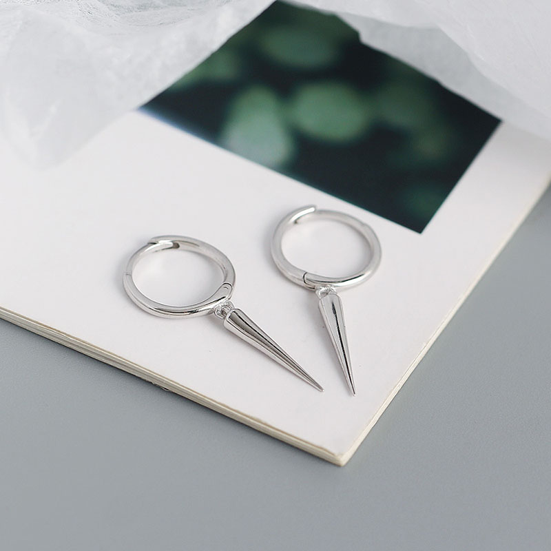 Sterling Silver Long Rivet Cone Dangle Earrings With Street Luxury Shine - Image 10