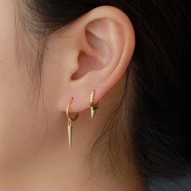Sterling Silver Long Rivet Cone Dangle Earrings With Street Luxury Shine - Image 12