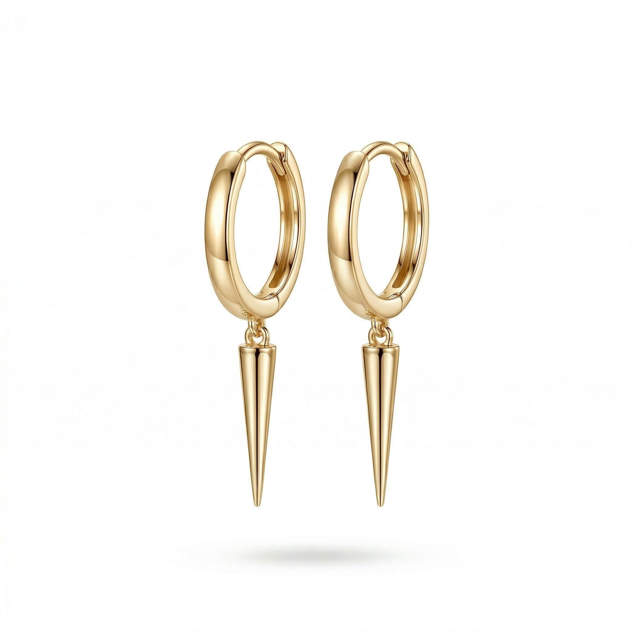 Sterling Silver Long Rivet Cone Dangle Earrings With Street Luxury Shine