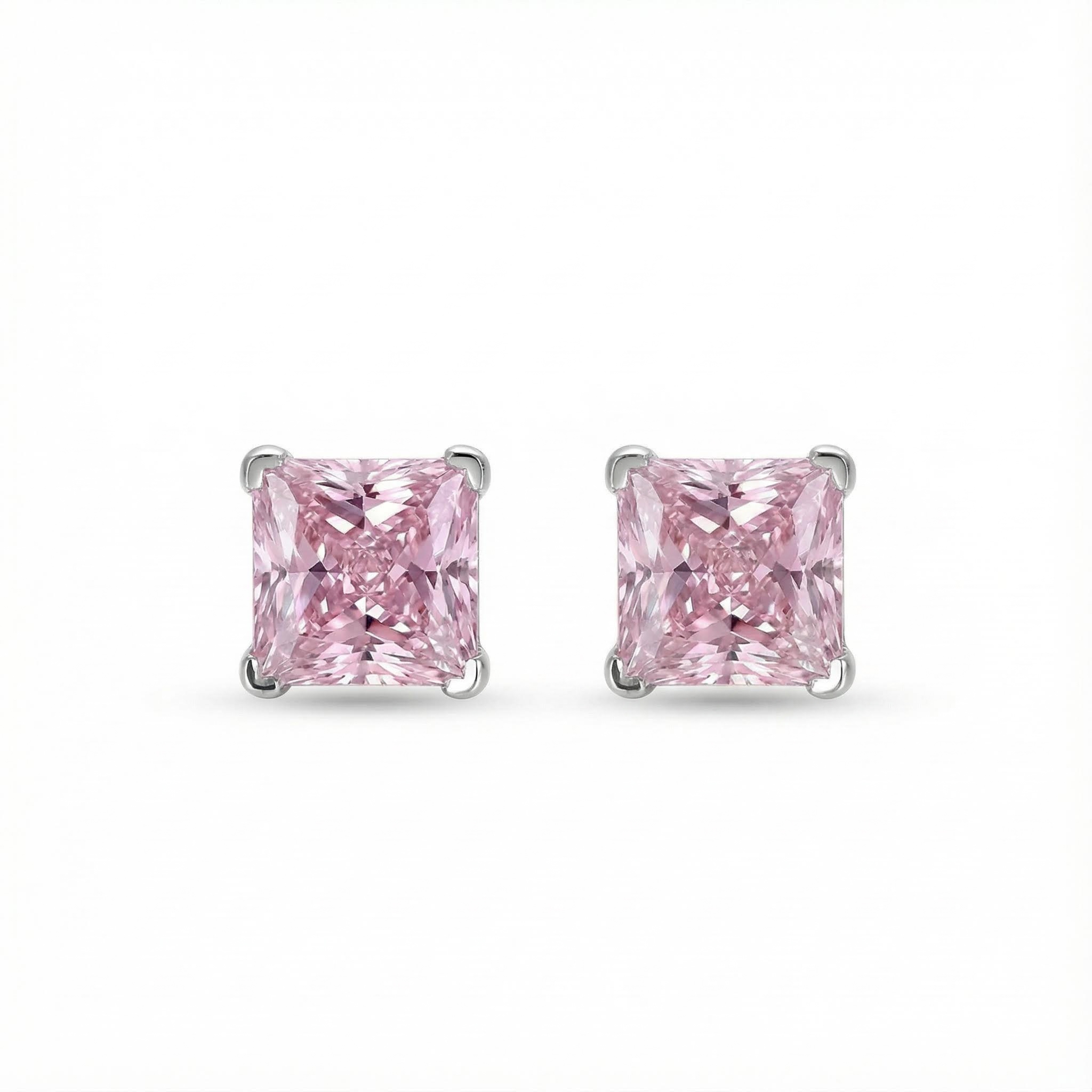 Cushion Cut Pink Stone Stud Earrings Gold With Street Luxury Shine - Image 3