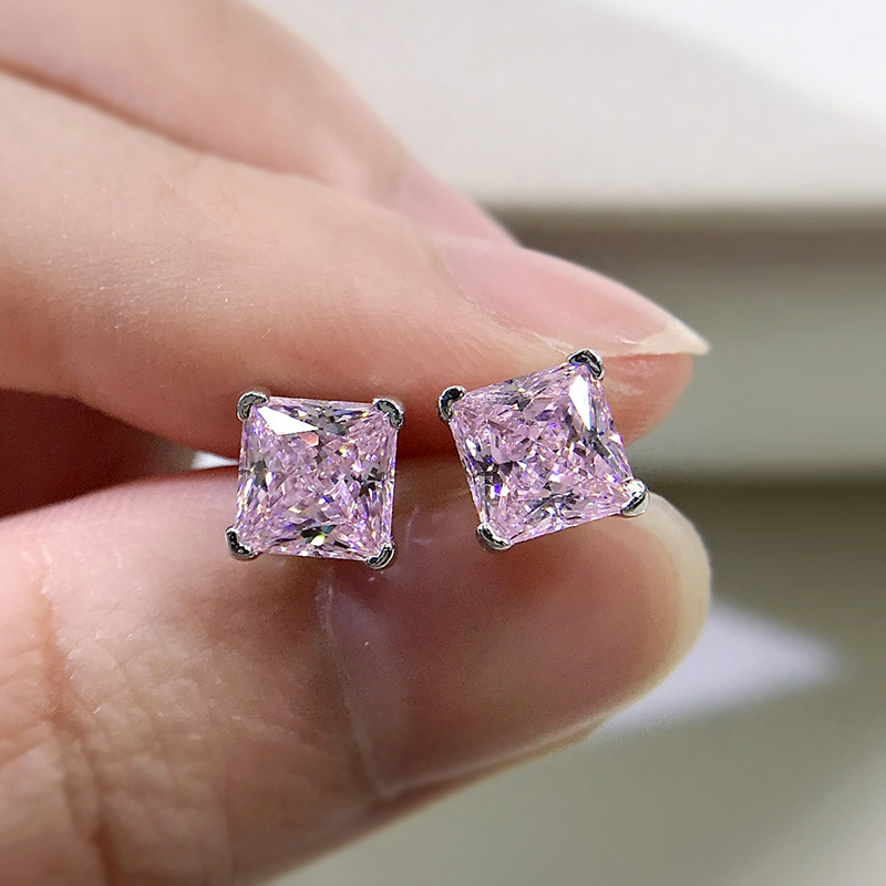 Cushion Cut Pink Stone Stud Earrings Gold With Street Luxury Shine - Image 4