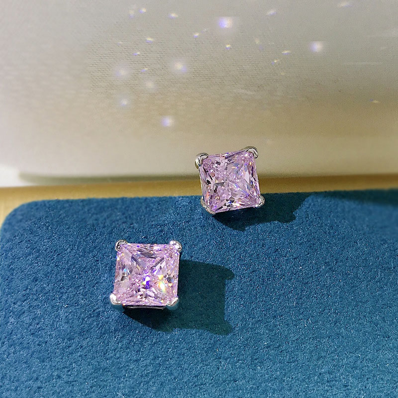 Cushion Cut Pink Stone Stud Earrings Gold With Street Luxury Shine - Image 5