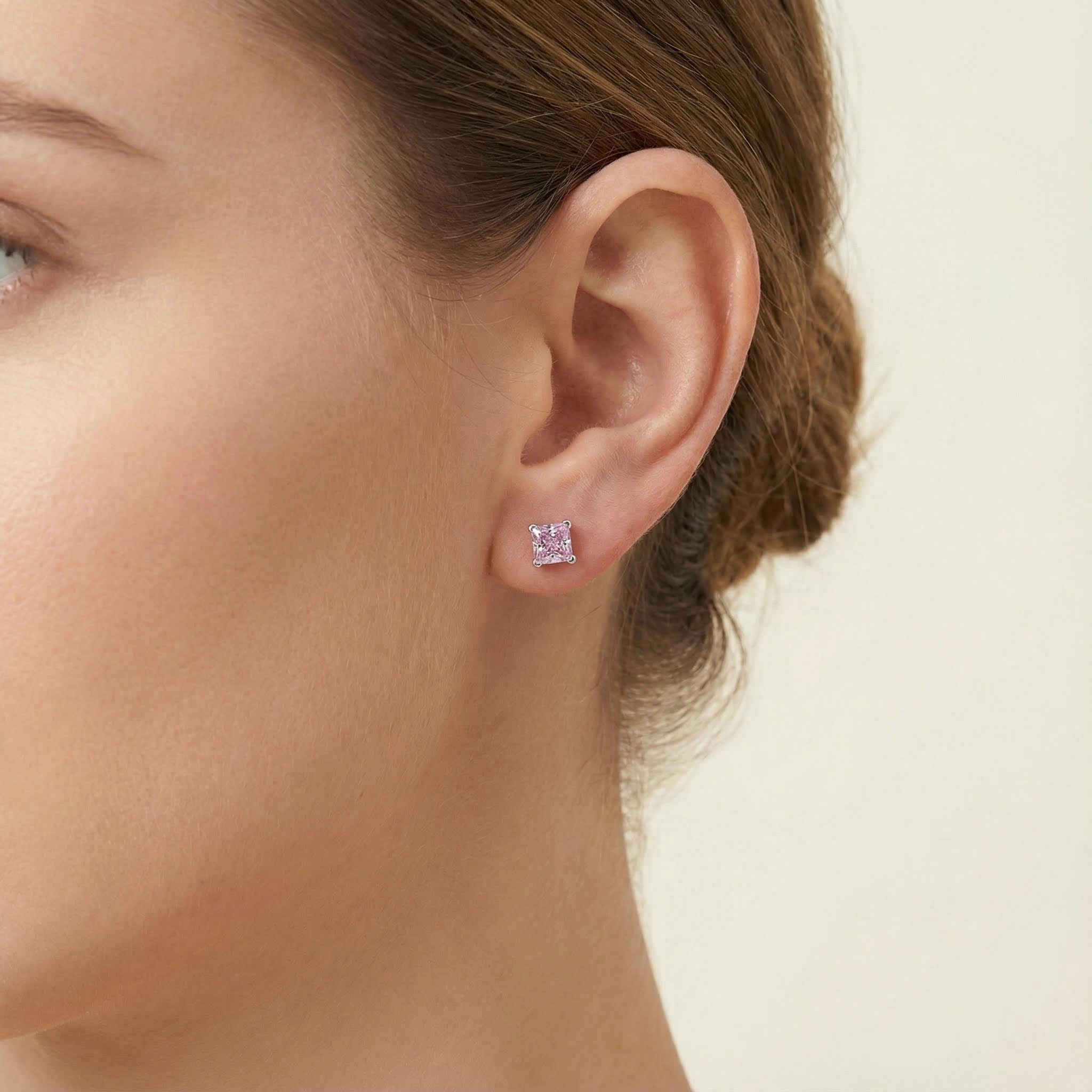 Cushion Cut Pink Stone Stud Earrings Gold With Street Luxury Shine - Image 6