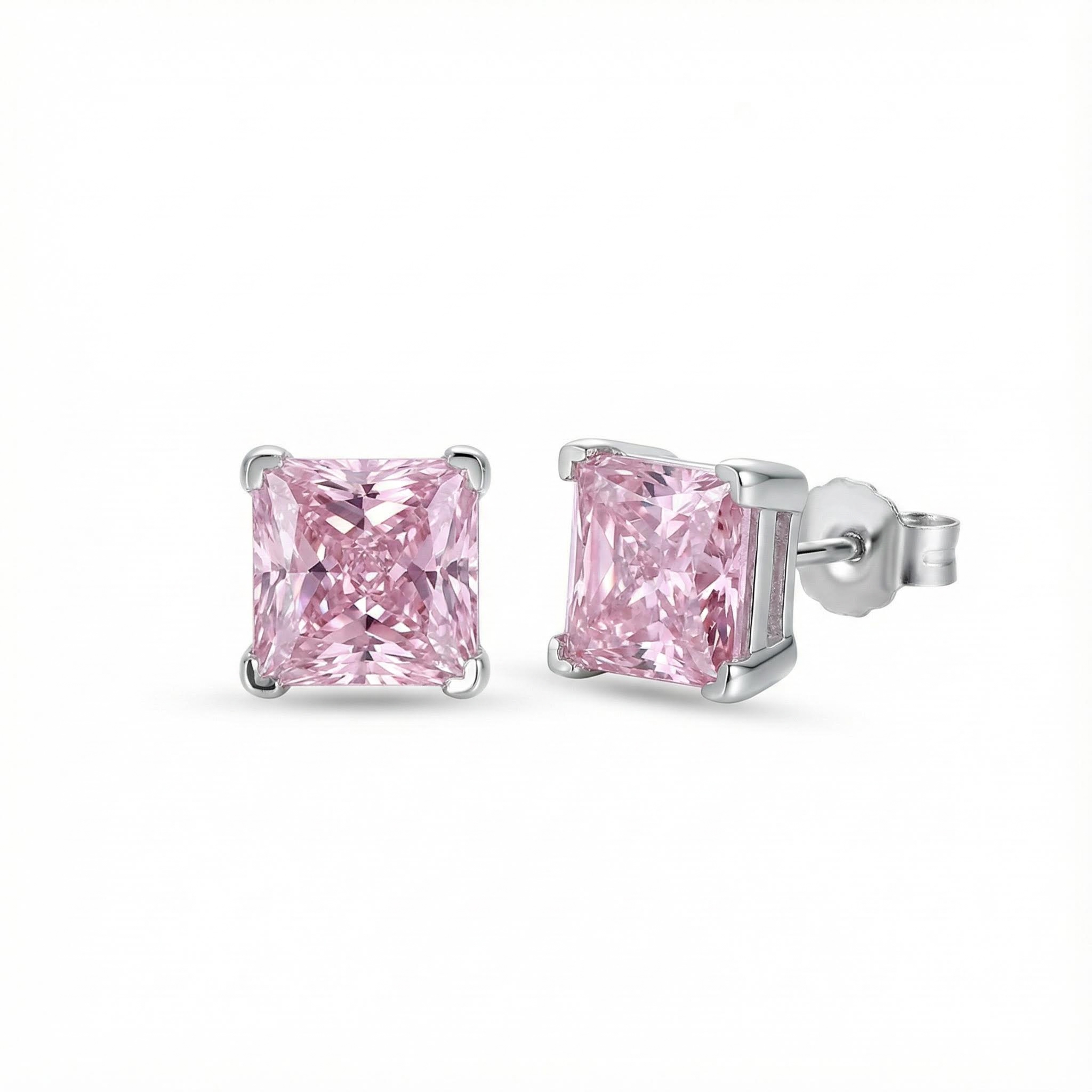 Cushion Cut Pink Stone Stud Earrings Gold With Street Luxury Shine