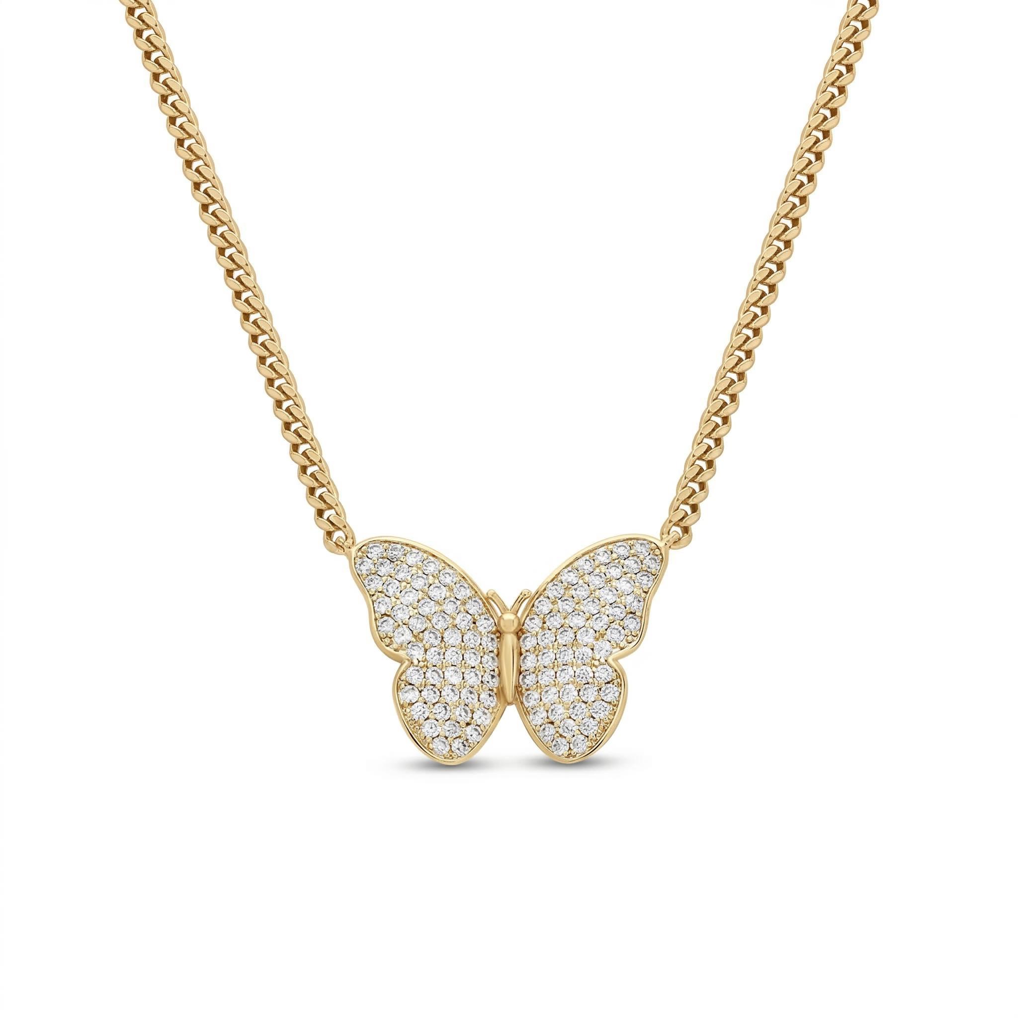 Iced Out Butterfly Cuban Necklace Pendant With Street Luxury Shine