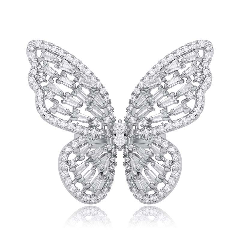 Women's Baguette Stone Butterfly Open Ring Gold With Street Luxury Shine - Image 3