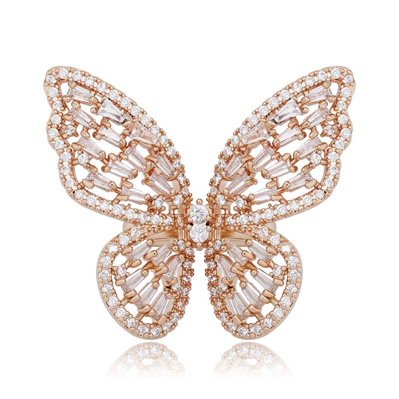 Women's Baguette Stone Butterfly Open Ring Gold With Street Luxury Shine - Image 7