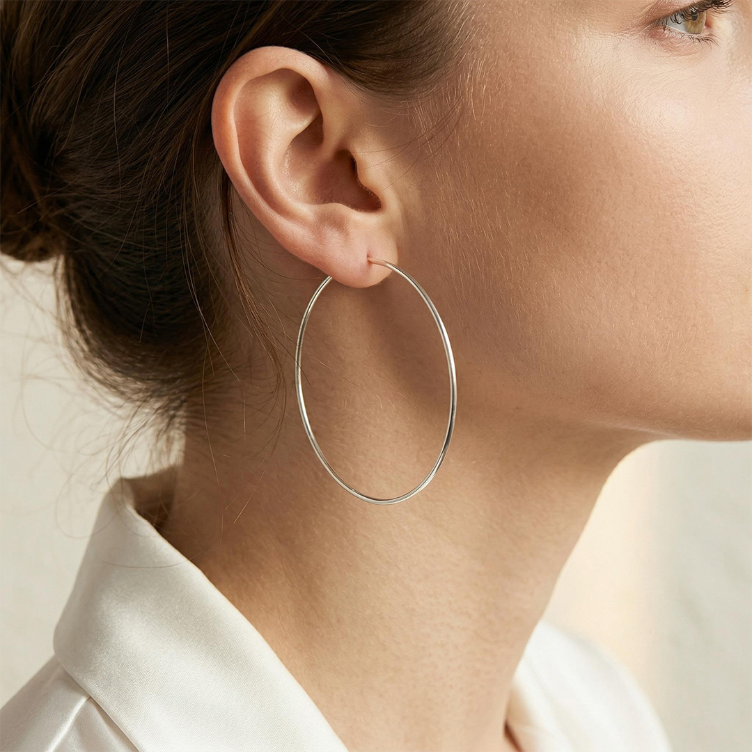 20mm-70mm Circle Hoop Earring In White Gold With Street Luxury Shine - Image 3