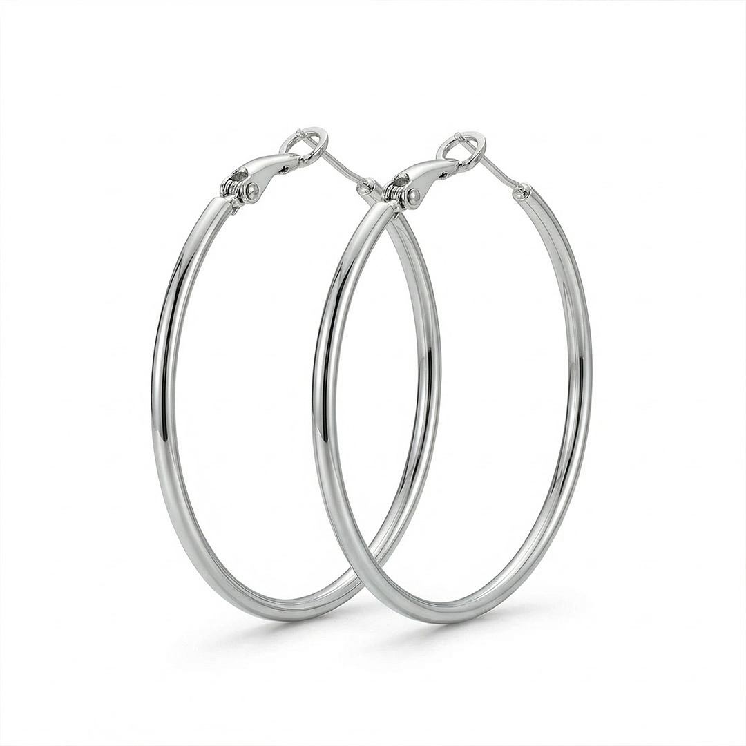 20mm-70mm Circle Hoop Earring In White Gold With Street Luxury Shine
