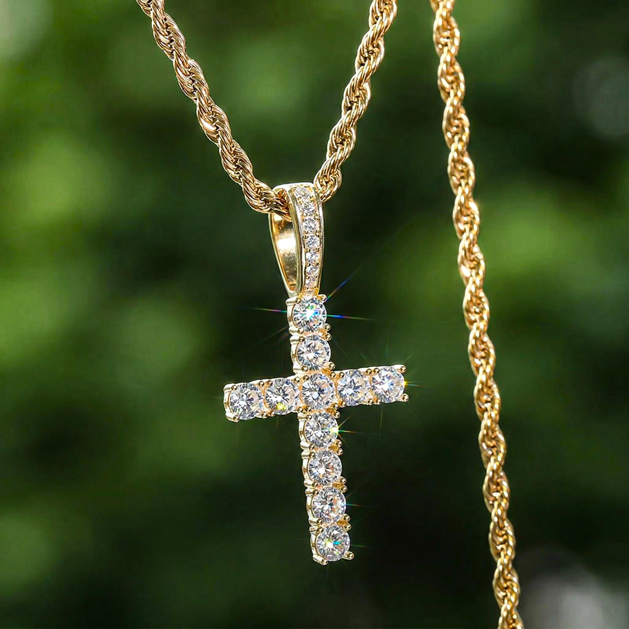 Women's Iced Out Cross Pendant In Gold Gold Shine With Street Luxury - Image 4