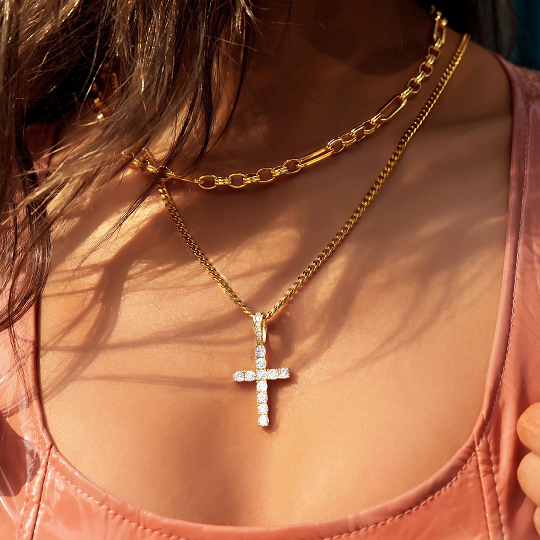 Women's Iced Out Cross Pendant In Gold Gold Shine With Street Luxury - Image 5