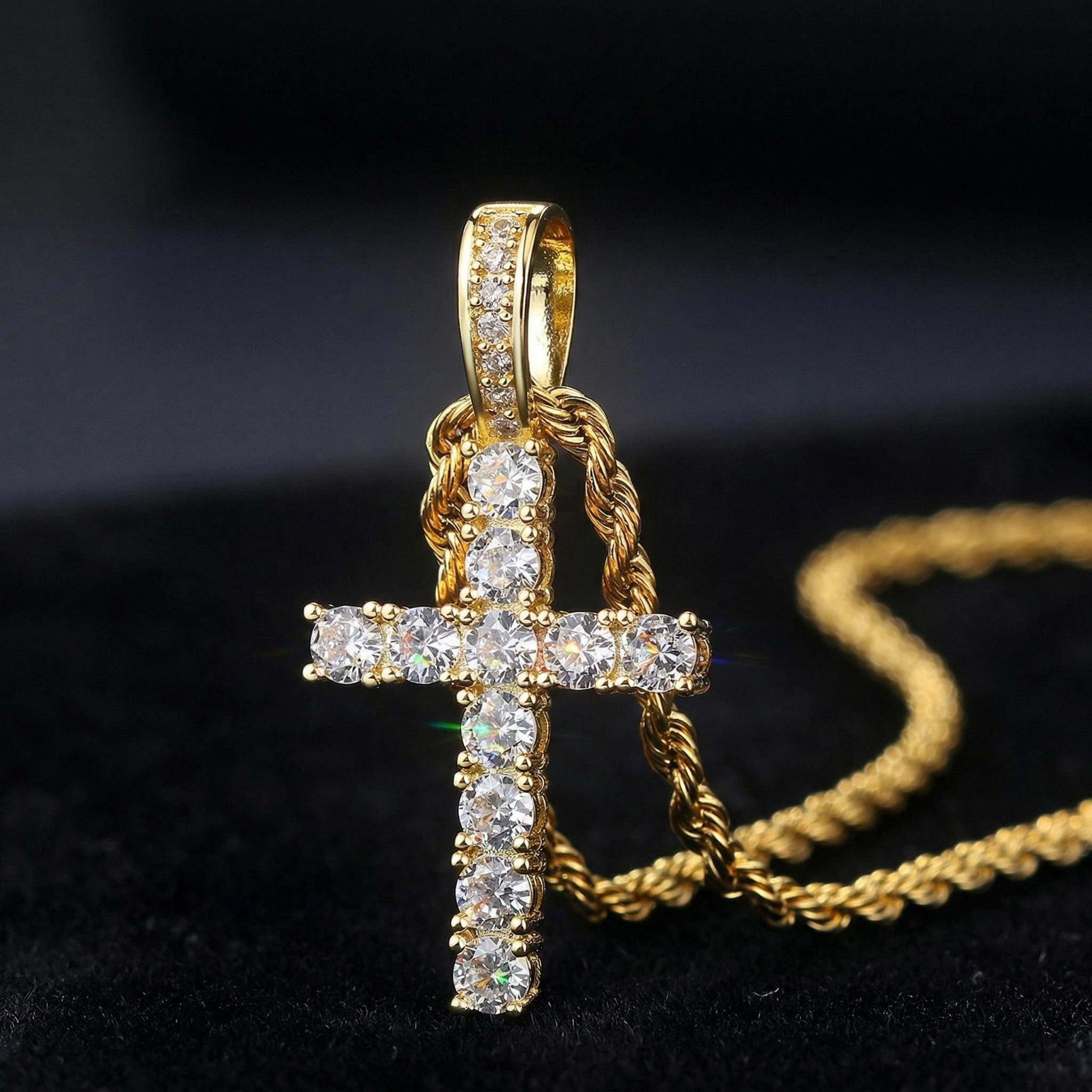 Women's Iced Out Cross Pendant In Gold Gold Shine With Street Luxury - Image 6