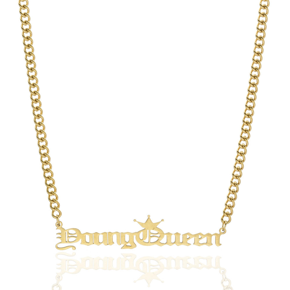 Young Queen Name Necklace In Gold Gold With Bold Statement Appeal