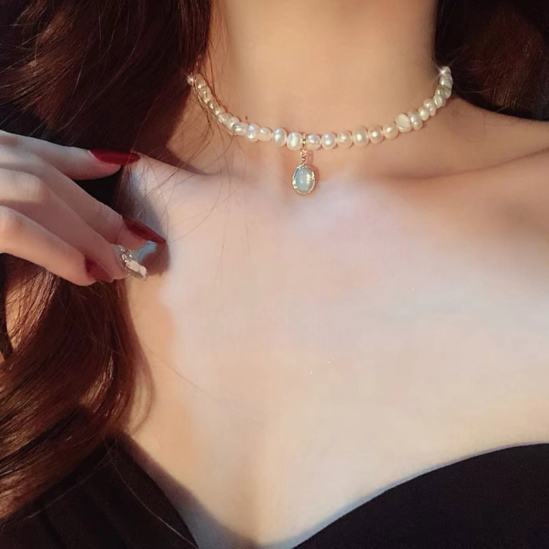 11mm Baroque Pearl With Moonstone Choker Necklace With Street Luxury Shine