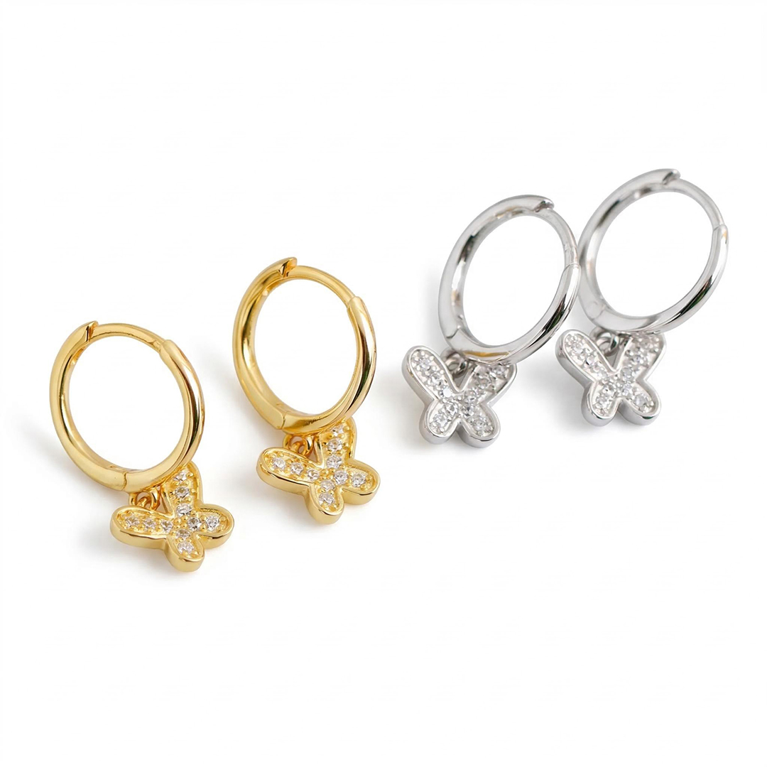 Sterling Silver Iced Out Butterfly Earrings With Street Luxury Shine