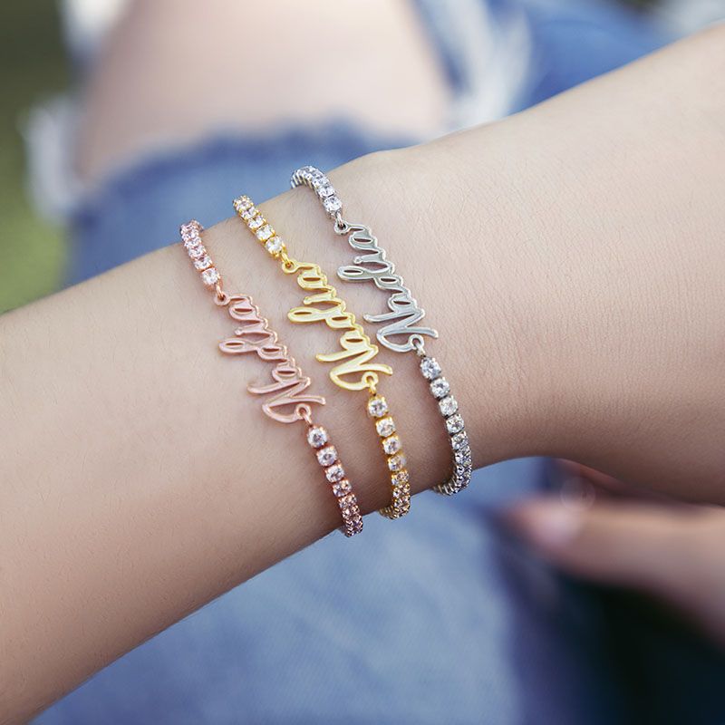 Personalized Tennis Name Bracelet In White Gold With Iced Out Shine - Image 6