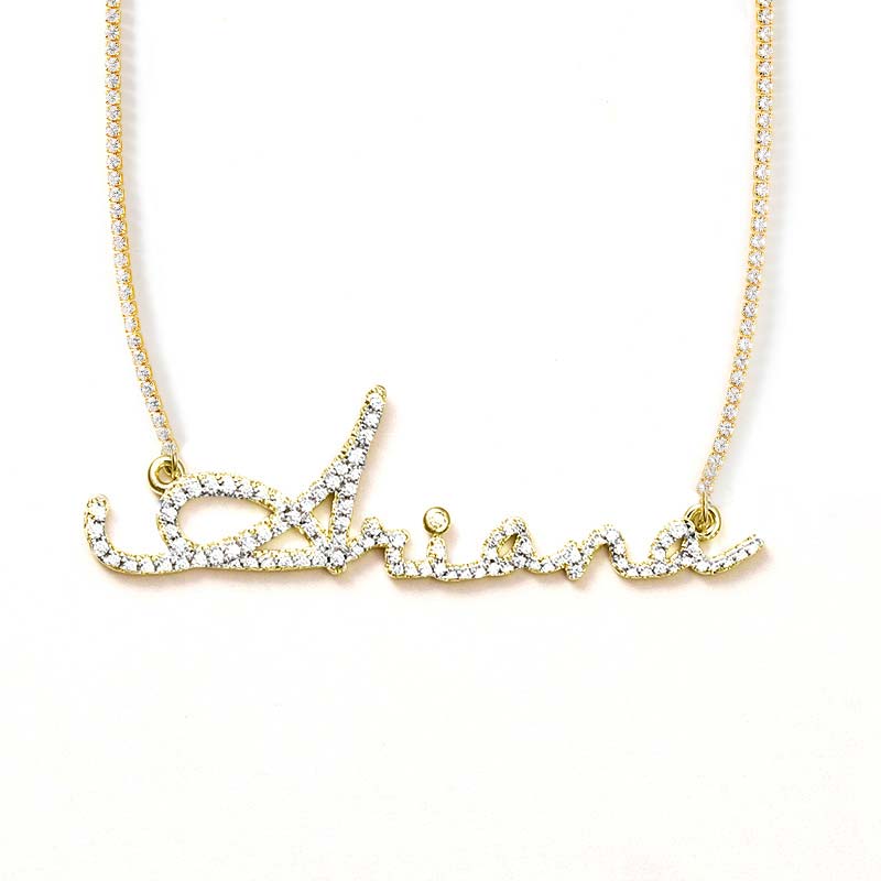 Iced Out Custom Letters Name Necklace With Tennis Chain Gold - Image 3